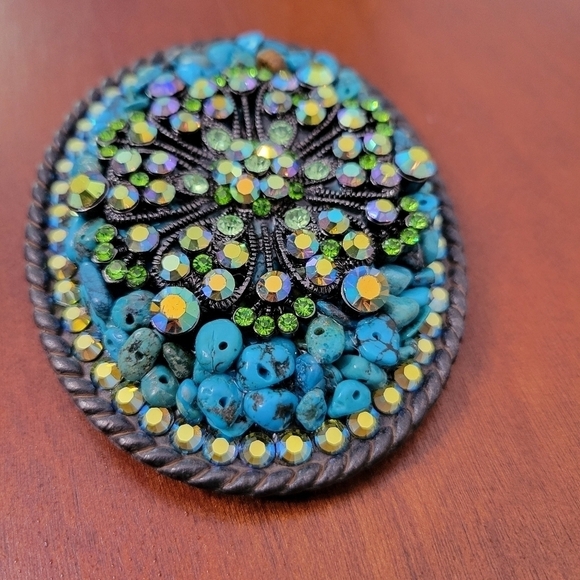 Whimsical Originals Rhinestone and Turquoise Belt Buckle Artisan Made - Picture 3 of 7